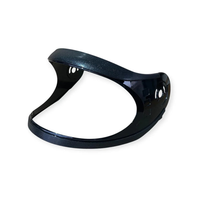 Black replacement helmet visor frame for motorcycle riding, isolated on white background