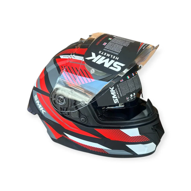 SMK Typhoon Sparko Helmet - Glossy Grey White Red (GL236) - ISI DOT ECE 22.06 Certified