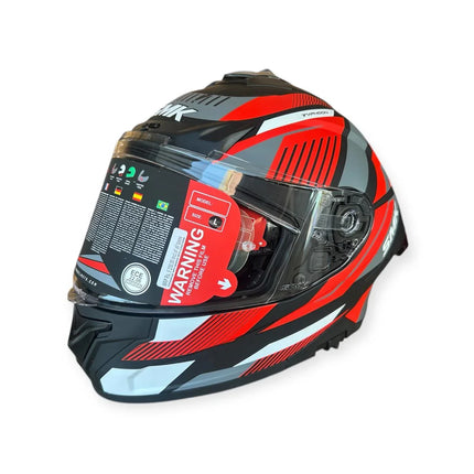 SMK Typhoon Sparko Helmet - Glossy Grey White Red (GL236) - ISI DOT ECE 22.06 Certified