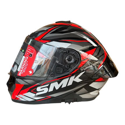 🏍 SMK Typhoon Rival Helmet Glossy Grey Red (GL263) – ISI, DOT & ECE 22.06 Certified Dual Visor Full Face Helmet