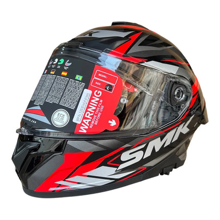 🏍 SMK Typhoon Rival Helmet Glossy Grey Red (GL263) – ISI, DOT & ECE 22.06 Certified Dual Visor Full Face Helmet