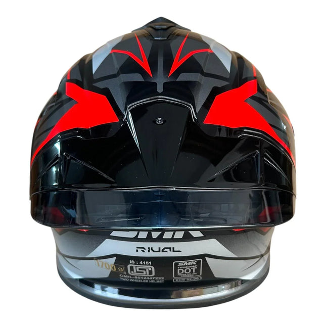 🏍 SMK Typhoon Rival Helmet Glossy Grey Red (GL263) – ISI, DOT & ECE 22.06 Certified Dual Visor Full Face Helmet