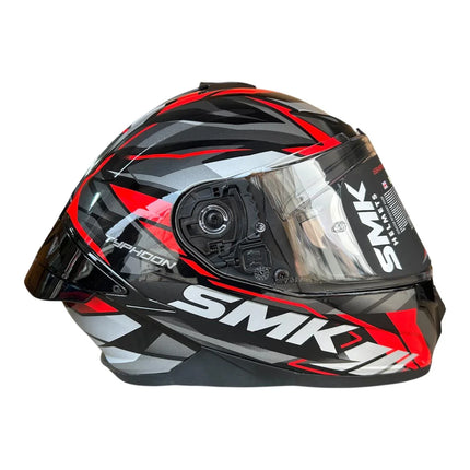 🏍 SMK Typhoon Rival Helmet Glossy Grey Red (GL263) – ISI, DOT & ECE 22.06 Certified Dual Visor Full Face Helmet
