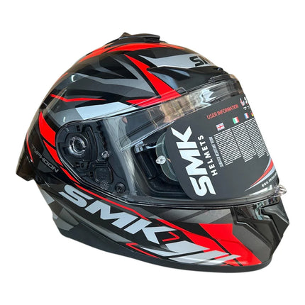🏍 SMK Typhoon Rival Helmet Glossy Grey Red (GL263) – ISI, DOT & ECE 22.06 Certified Dual Visor Full Face Helmet