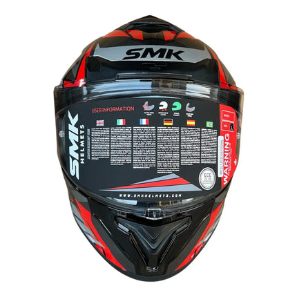 🏍 SMK Typhoon Rival Helmet Glossy Grey Red (GL263) – ISI, DOT & ECE 22.06 Certified Dual Visor Full Face Helmet