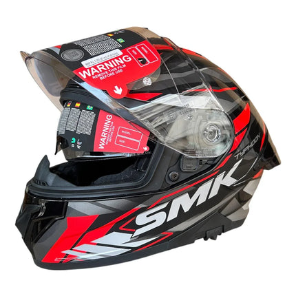 🏍 SMK Typhoon Rival Helmet Glossy Grey Red (GL263) – ISI, DOT & ECE 22.06 Certified Dual Visor Full Face Helmet