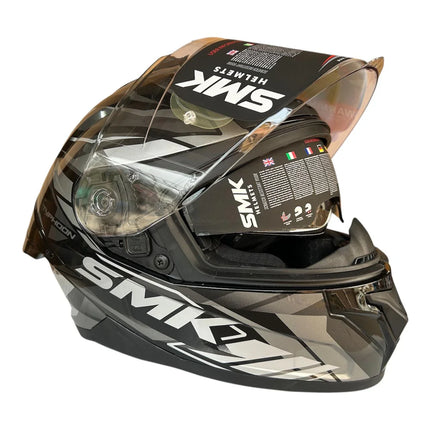SMK Typhoon Rival Glossy Grey Black Helmet (GL266) – ISI, DOT & ECE 22.06 Certified