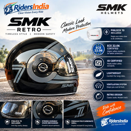 SMK Retro 7 Glossy Black Grey - GL260 - Pinlock 70 - ECE 22.06 Certified