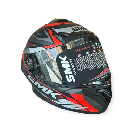 SMK Typhoon Rival MA263 Full Face Helmet – Matt Grey Red | ECE 22.06 | Pinlock 30