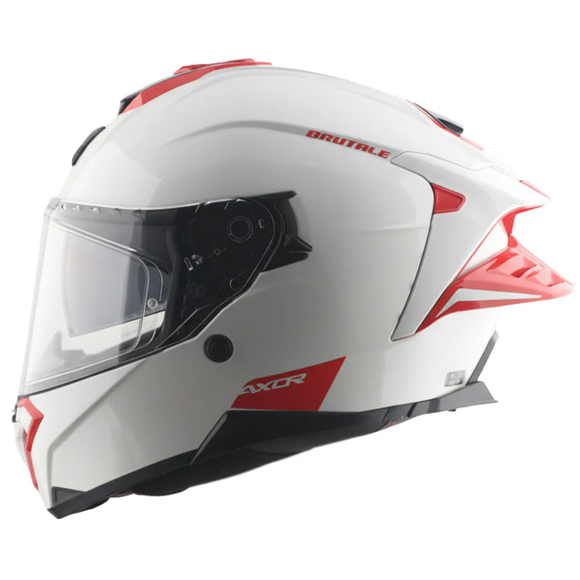 Axor Brutale Corsa White Red Helmet dual spoiler ISI DOT ECE 22.06 certified