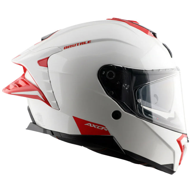 Axor Brutale White Red Helmet side profile aerodynamic dual spoiler helmet