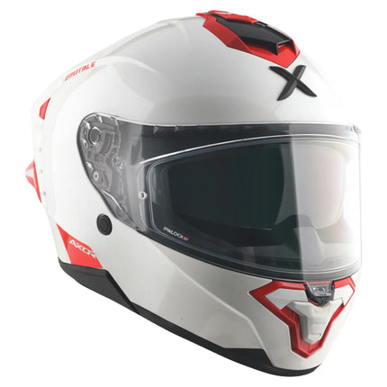 Axor Brutale Corsa White Red Helmet front view full face dual spoiler design