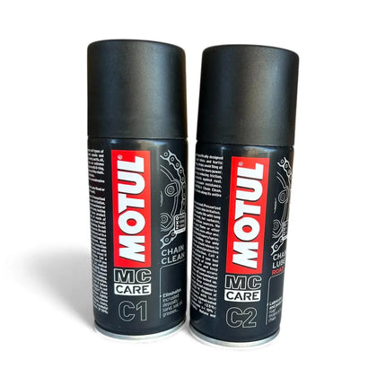 Motul Chain Care Combo – 150ml Chain Lube + 150ml Chain Clean With Chain Cleaning Brush & Microfiber Cloth - Riders India