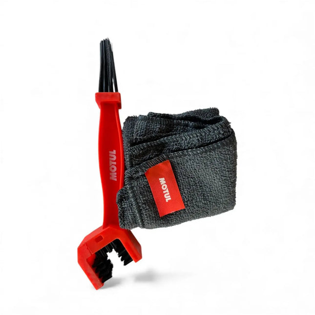 Motul Chain Care Combo – 150ml Chain Lube + 150ml Chain Clean With Chain Cleaning Brush & Microfiber Cloth - Riders India