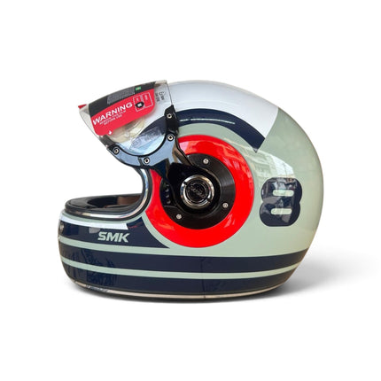 SMK Retro Ranko Helmet - Glossy Grey Blue Red GL653 | ISI DOT ECE 22.06 Certified | Pinlock 70