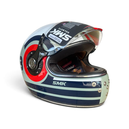 SMK Retro Ranko Helmet - Glossy Grey Blue Red GL653 | ISI DOT ECE 22.06 Certified | Pinlock 70