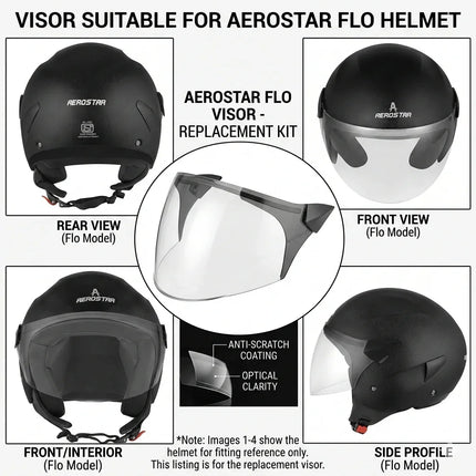 Suzuki reply Half face Helmet Clear Visor - Original, scratch Resistant. Compactble with Aerostar Flo Helmet