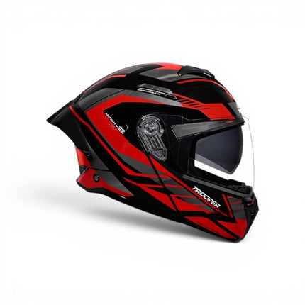 Studds Trooper D4 Race Glossy Black Grey Red Helmet - ISI DOT Certified