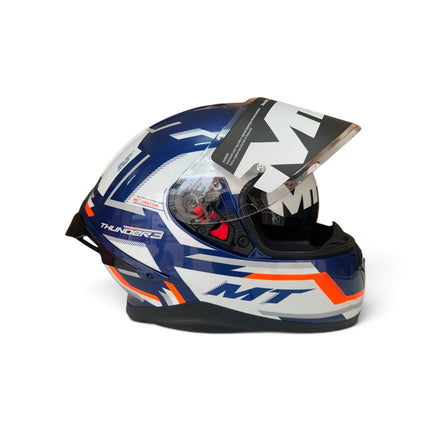 MT Thunder 3 Blaze C14 Glossy White Blue Helmet - ISI DOT Certifide