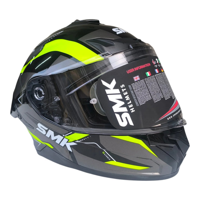 SMK Typhoon Azonix Glossy Neon Grey Helmet Front View