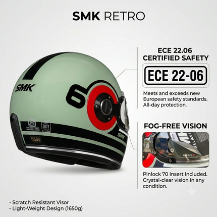 SMK Retro Ranko Helmet - Glossy Grey Blue Red GL653 | ISI DOT ECE 22.06 Certified | Pinlock 70
