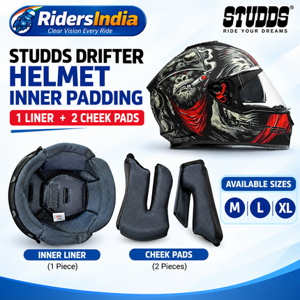 Studds Drifter Helmet Padding - 1 Liner 2 Cheekpads Set - Original Replacement