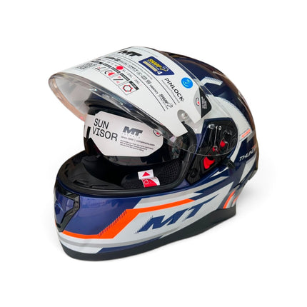 MT Thunder 3 Blaze C14 Glossy White Blue Helmet - ISI DOT Certifide