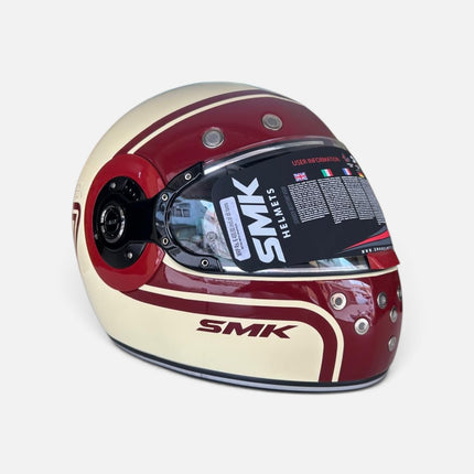 SMK Retro 7 Full Face Helmet (GL130) Glossy White Red | Pinlock 70 Ready