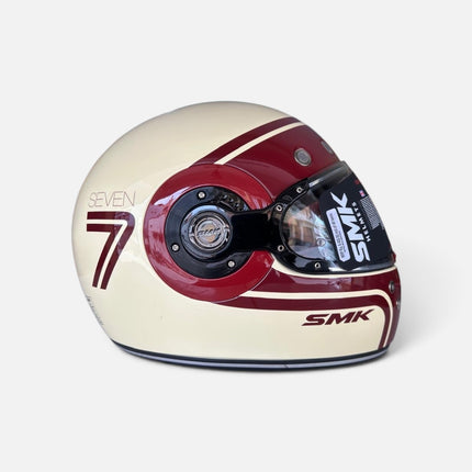 SMK Retro 7 Full Face Helmet (GL130) Glossy White Red | Pinlock 70 Ready
