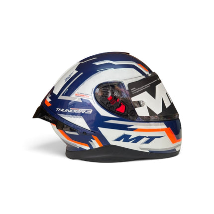MT Thunder 3 Blaze C14 Glossy White Blue Helmet - ISI DOT Certifide