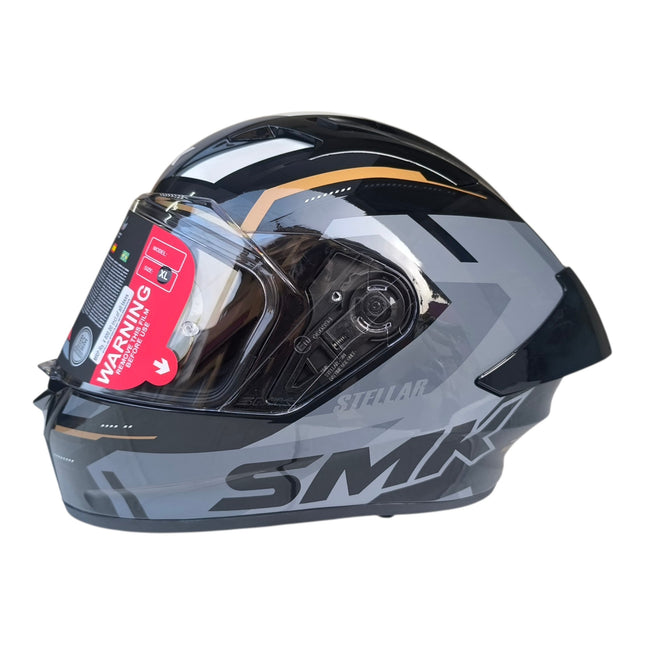 SMK Stellar K-Power Glossy Black Glod Helmet - ISI DOT ECE Certified