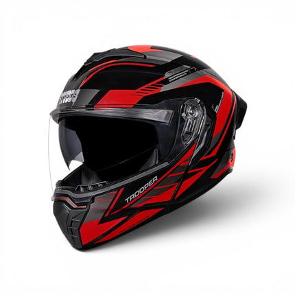 Studds Trooper D4 Race Glossy Black Grey Red Helmet - ISI DOT Certified
