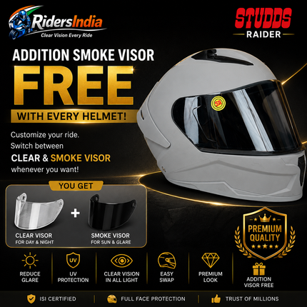Studds Raider Super Matt Nardo Grey Helmet - Free Smoke Visor - ISI Certifide