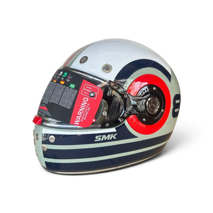 SMK Retro Ranko Helmet - Glossy Grey Blue Red GL653 | ISI DOT ECE 22.06 Certified | Pinlock 70