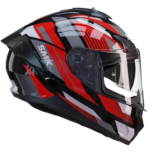 SMK Typhoon Sparko Glossy Black Grey Red Helmet GL236 | ISI & ECE 22.06 Certified Full Face Helmet