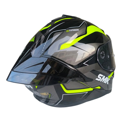 SMK Typhoon Azonix Glossy Neon Grey Helmet Rear View
