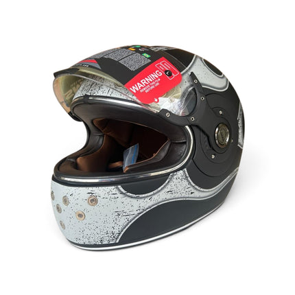 SMJ Retro Inferno Matt Grey Black MA266 - ISI DoT Ece 22.06 Certifide Helmet