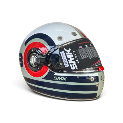 SMK Retro Ranko Helmet - Glossy Grey Blue Red GL653 | ISI DOT ECE 22.06 Certified | Pinlock 70