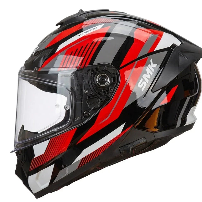 SMK Typhoon Sparko Glossy Black Grey Red Helmet GL236 | ISI & ECE 22.06 Certified Full Face Helmet