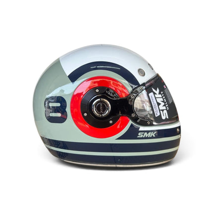 SMK Retro Ranko Helmet - Glossy Grey Blue Red GL653 | ISI DOT ECE 22.06 Certified | Pinlock 70