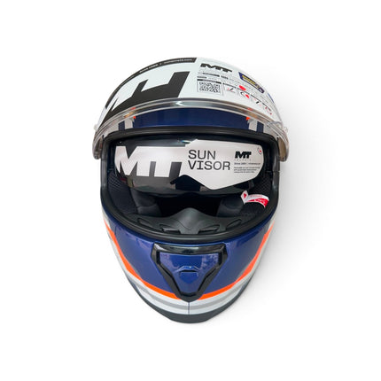 MT Thunder 3 Blaze C14 Glossy White Blue Helmet - ISI DOT Certifide