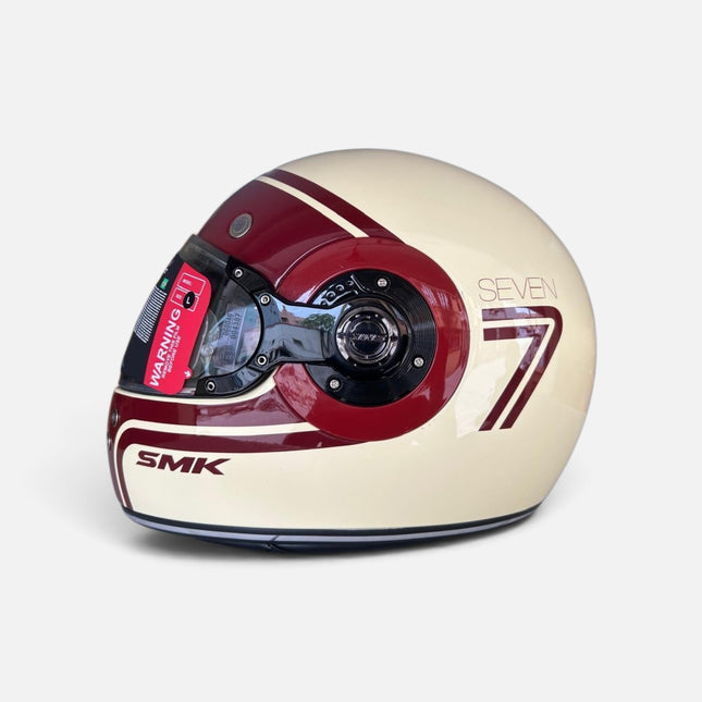 SMK Retro 7 Full Face Helmet (GL130) Glossy White Red | Pinlock 70 Ready