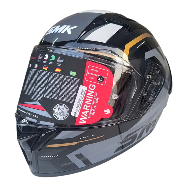 SMK Stellar K-Power Glossy Black Glod Helmet - ISI DOT ECE Certified