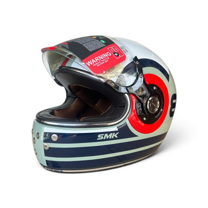 SMK Retro Ranko Helmet - Glossy Grey Blue Red GL653 | ISI DOT ECE 22.06 Certified | Pinlock 70