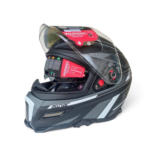 SMK Agnar Revv Full Face Dual Visor Helmet - Matt Grey White MA261 - ISI DOT ECE 22.06 Certified