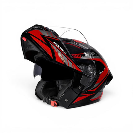 Studds Trooper D4 Race Glossy Black Grey Red Helmet - ISI DOT Certified
