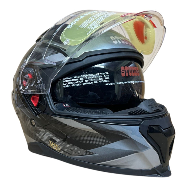 Studds Helmet Glossy Black Grey Helmet