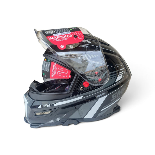 SMK Agnar Revv Full Face Dual Visor Helmet - Glossy Grey White GL261 - ISI DOT ECE 22.06 Certified
