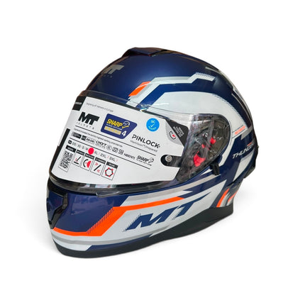 MT Thunder 3 Blaze C14 Glossy White Blue Helmet - ISI DOT Certifide