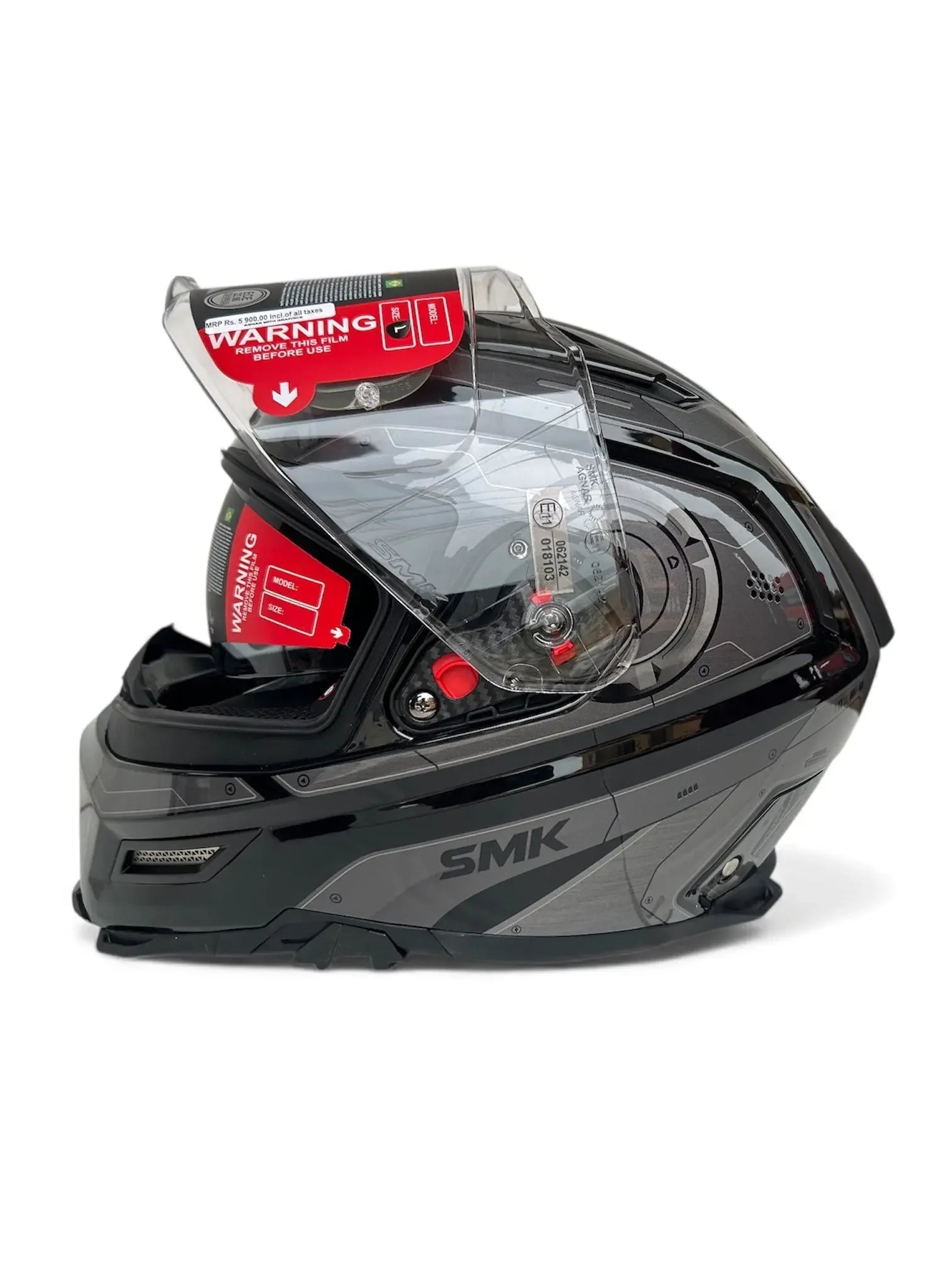 SMK Agnar Cyborg Glossy Black Grey (GL266) Helmet